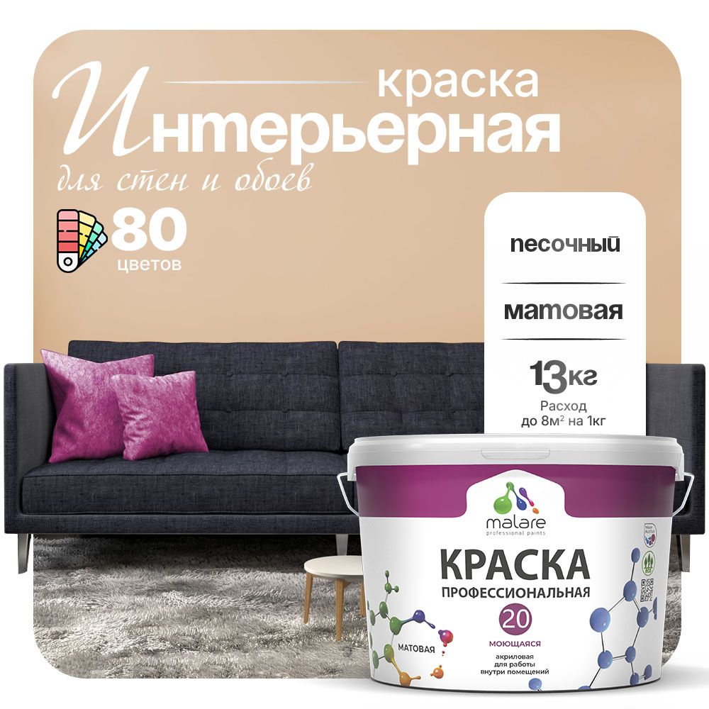 Акриловая краска для стен и обоев Malare ЕВРО 20