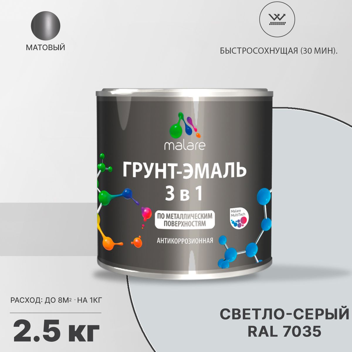 Акрилсополимерная грунт-эмаль 3 в 1 для металлических поверхностей Malare FASTCORR