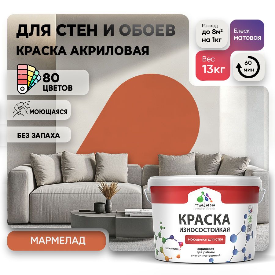 Акриловая износостойкая краска для стен и обоев Malare RESISTANT