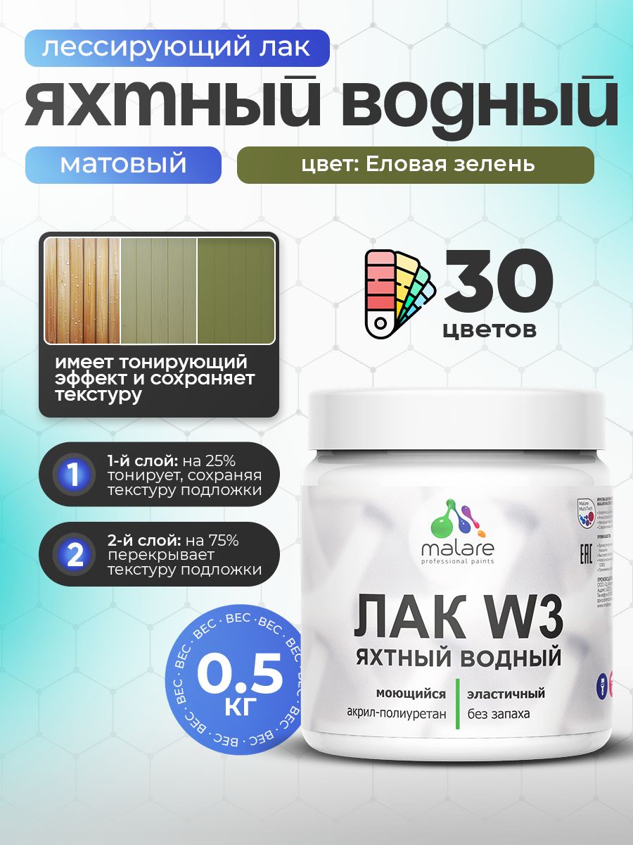 Акриловый водный колерованный яхтный лак Malare W3