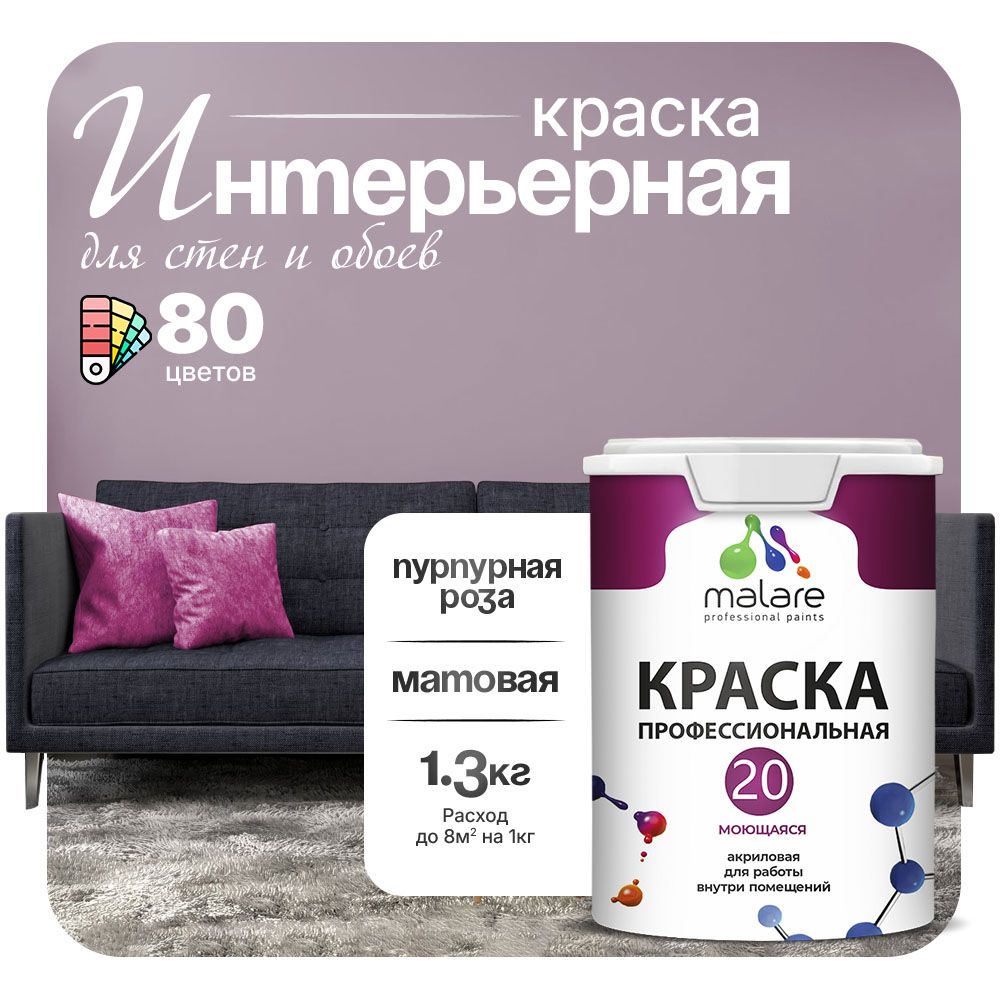 Акриловая краска для стен и обоев Malare ЕВРО 20