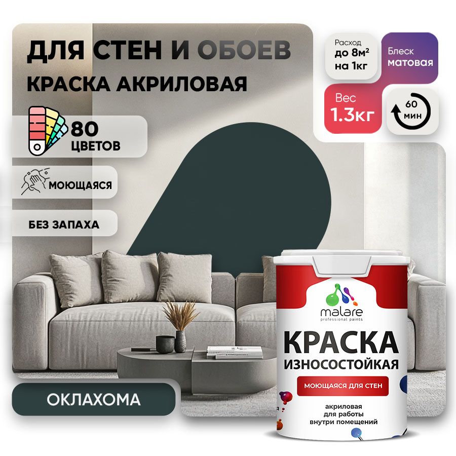 Акриловая износостойкая краска для стен и обоев Malare RESISTANT