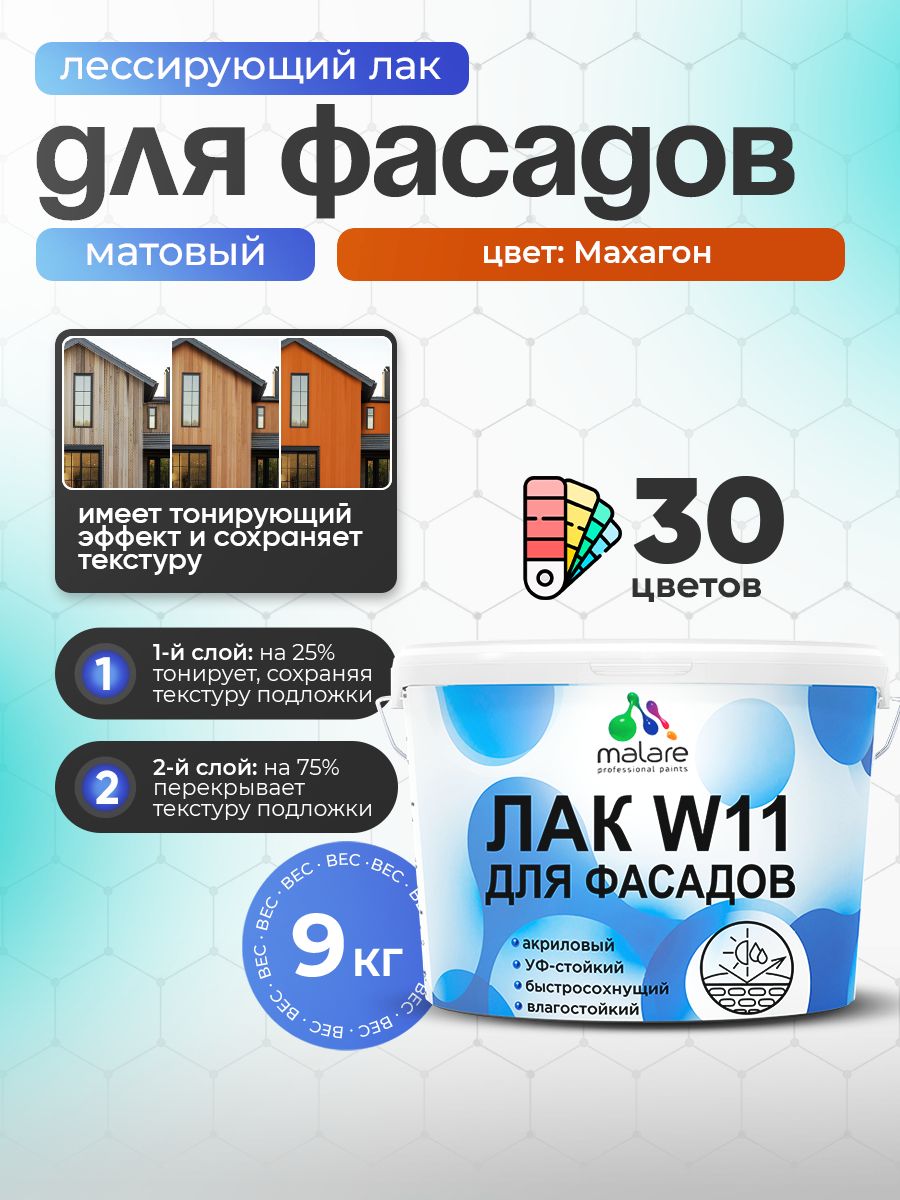 Акриловый водный колерованный фасадный лак Malare W11