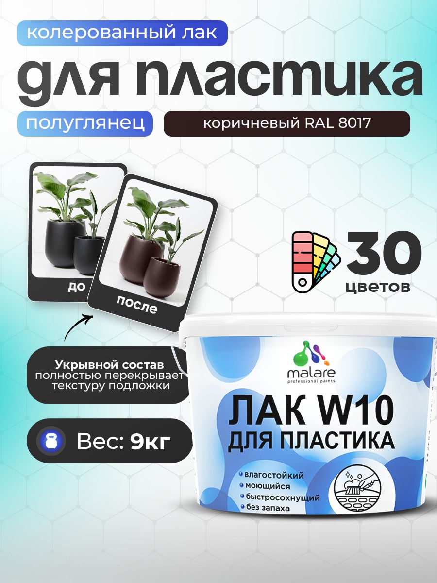 Акриловый водный колерованный лак для пластиковых поверхностей Malare W10