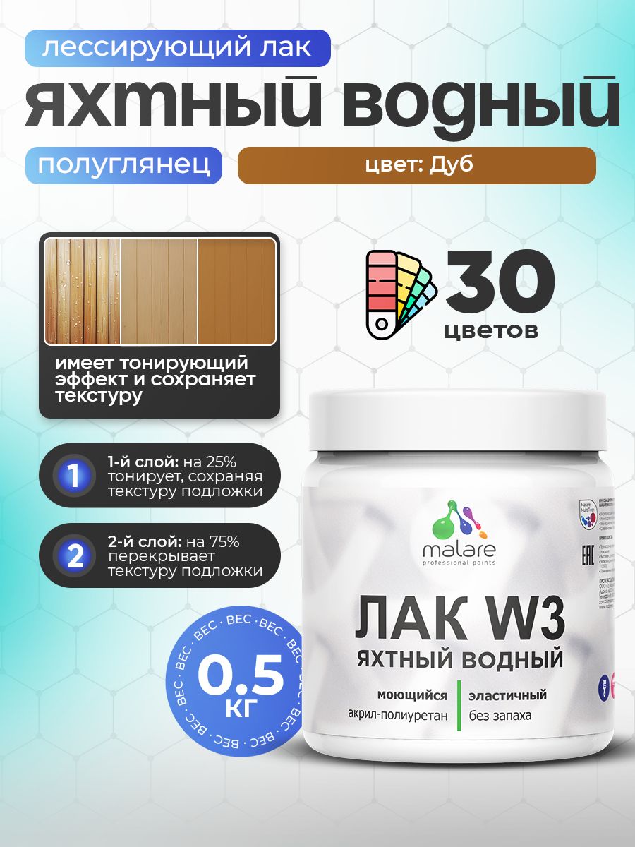 Акриловый водный колерованный яхтный лак Malare W3