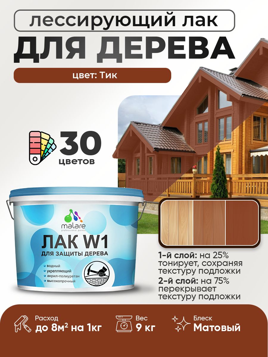 Акриловый водный колерованный лак для деревянных поверхностей Malare W1