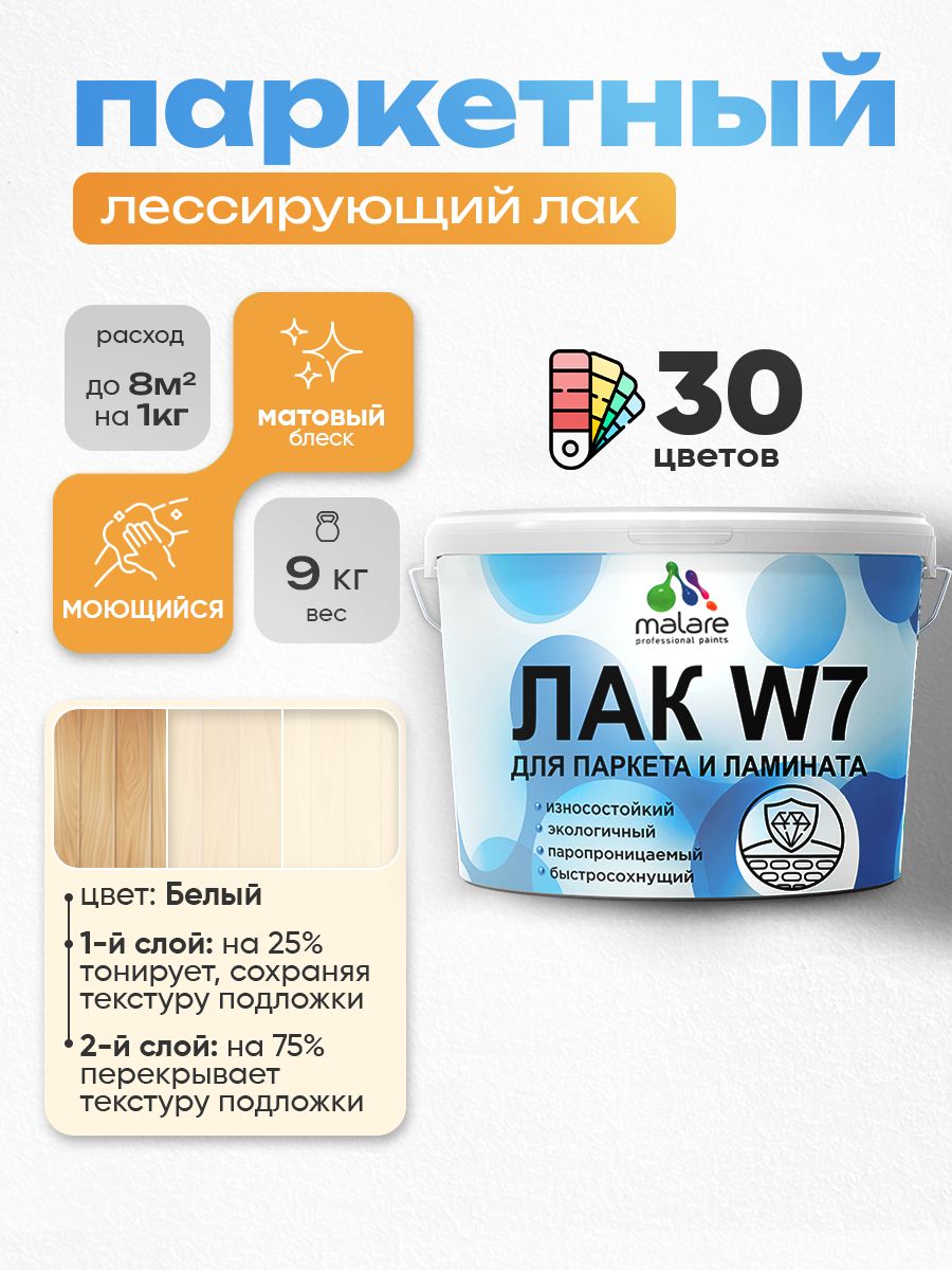 Акриловый водный колерованный лак для паркета и ламината Malare W7