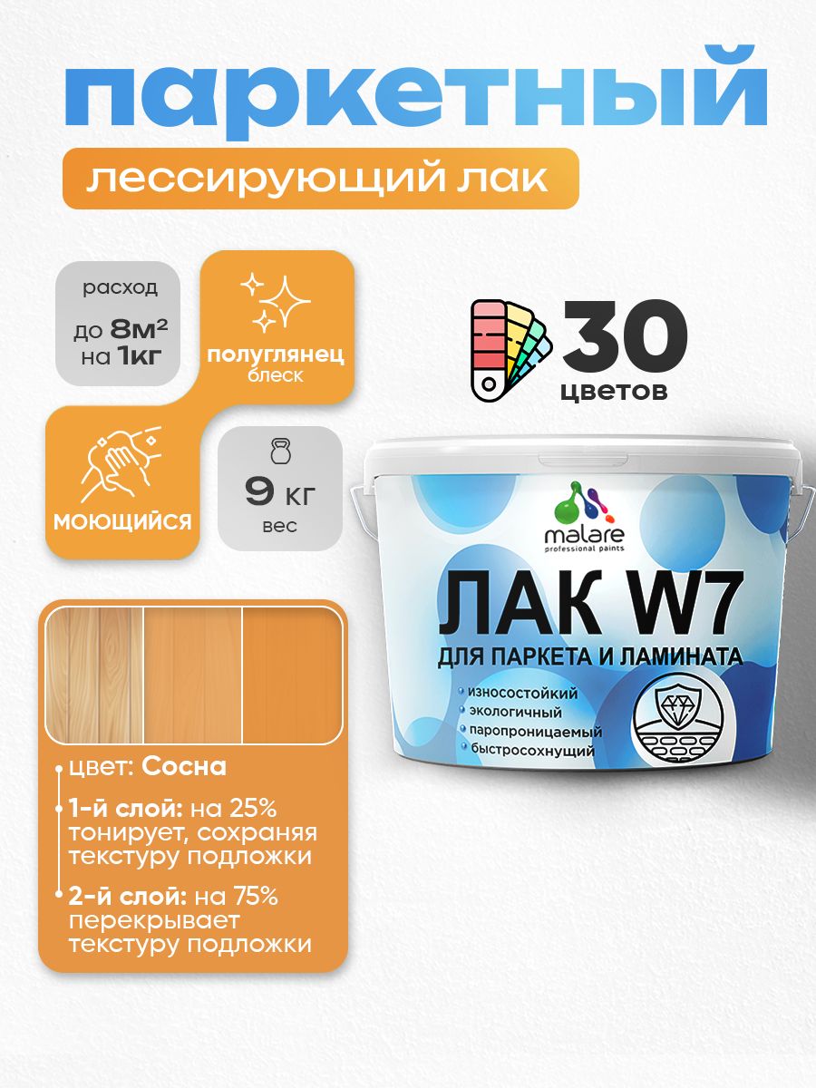 Акриловый водный колерованный лак для паркета и ламината Malare W7