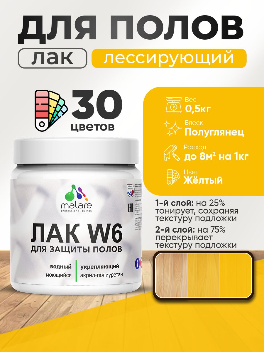 Акриловый водный колерованный лак для пола Malare W6