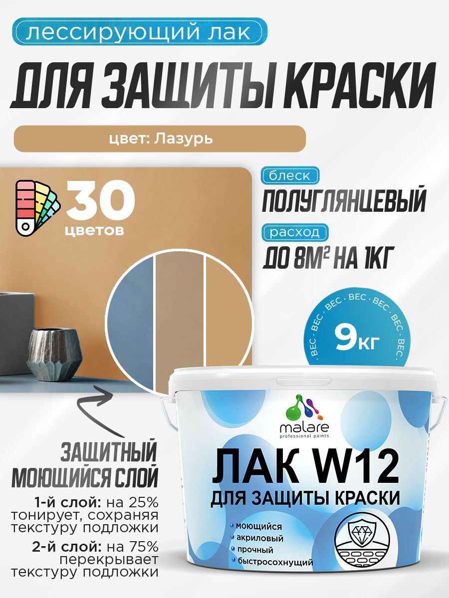 Акриловый водный колерованный лак для защиты краски Malare W12
