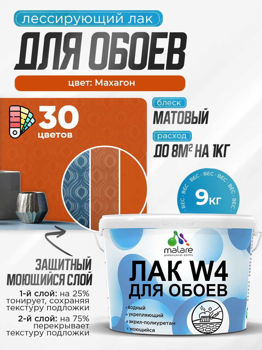 Акриловый водный колерованный лак для обоев Malare W4
