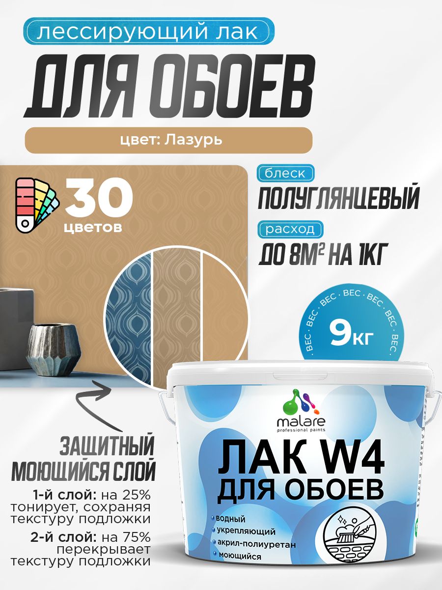 Акриловый водный колерованный лак для обоев Malare W4