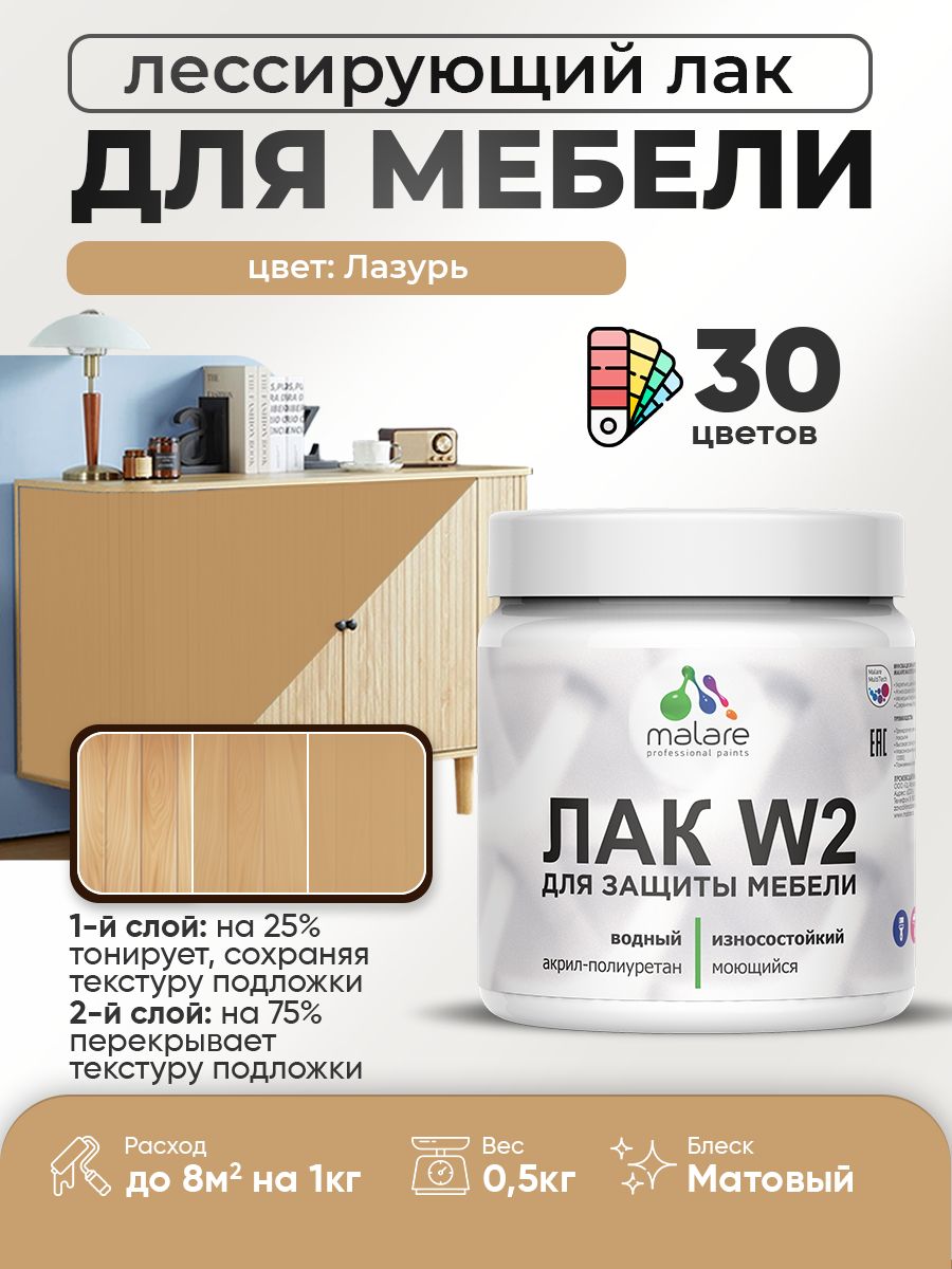 Акриловый водный колерованный лак для мебели и кухонных фасадов Malare W2