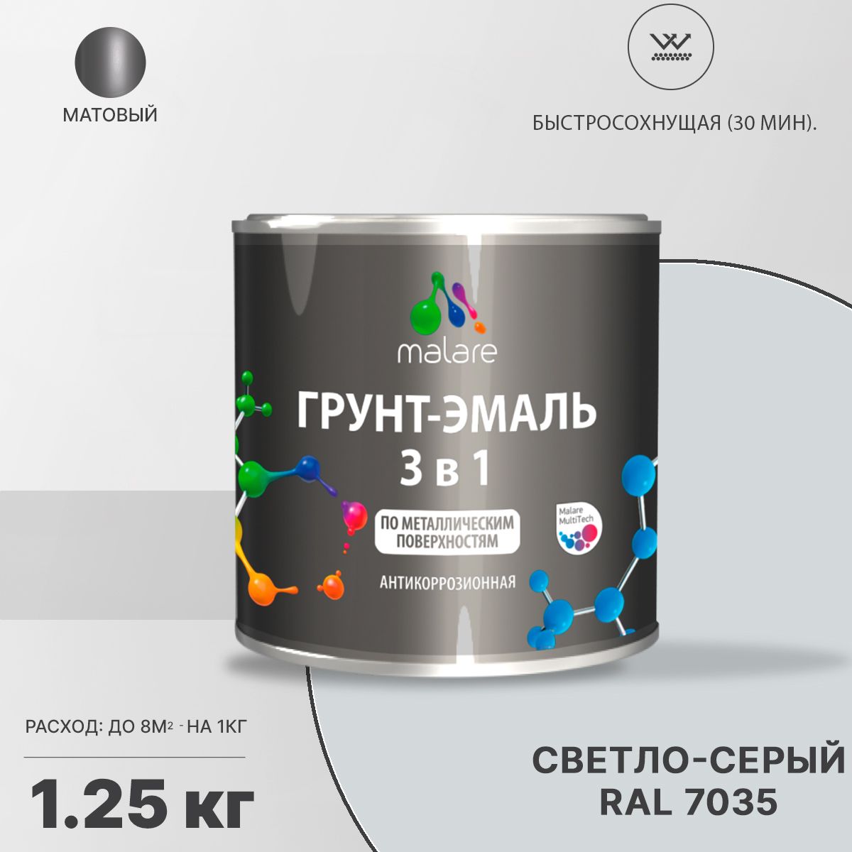 Акрилсополимерная грунт-эмаль 3 в 1 для металлических поверхностей Malare FASTCORR
