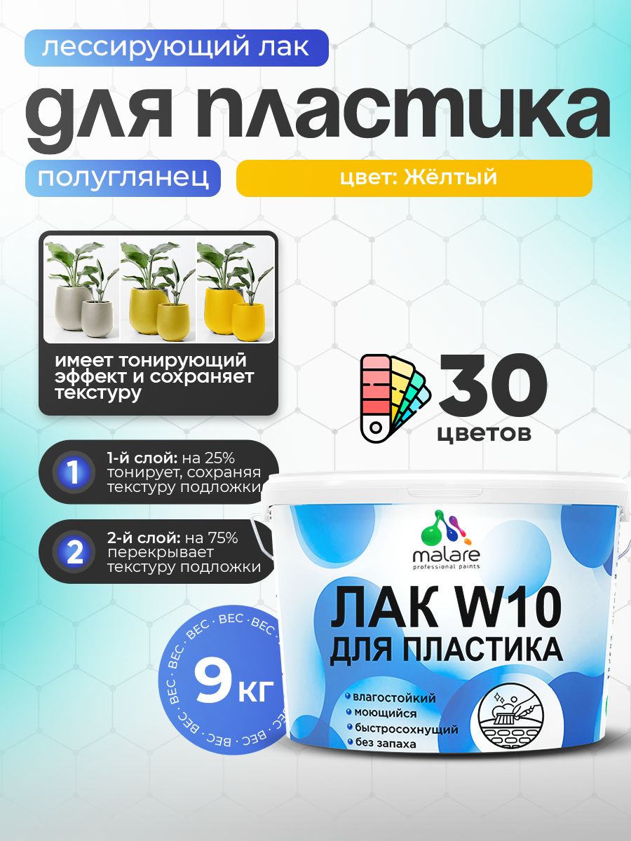 Акриловый водный колерованный лак для пластиковых поверхностей Malare W10