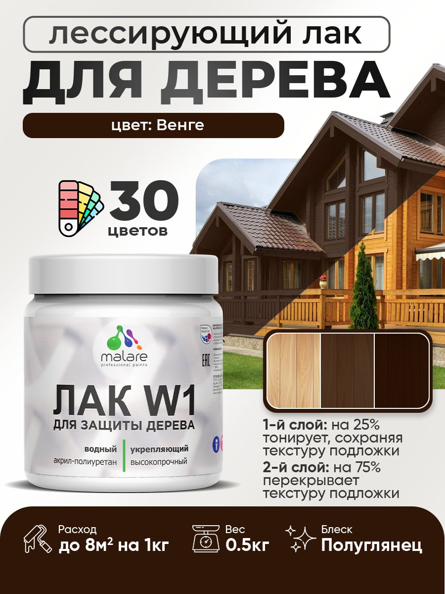 Акриловый водный колерованный лак для деревянных поверхностей Malare W1