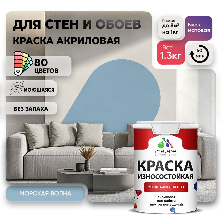 Акриловая износостойкая краска для стен и обоев Malare RESISTANT