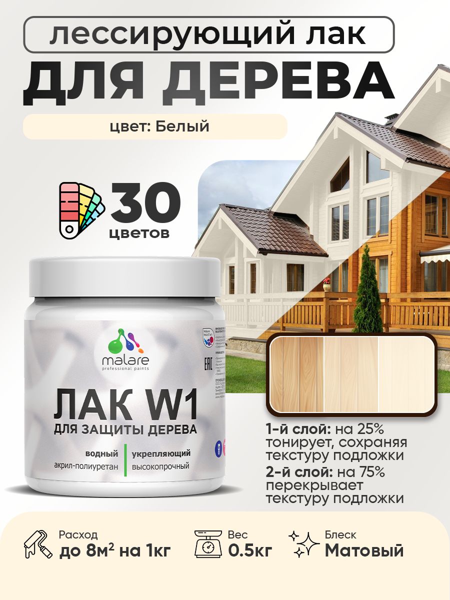 Акриловый водный колерованный лак для деревянных поверхностей Malare W1