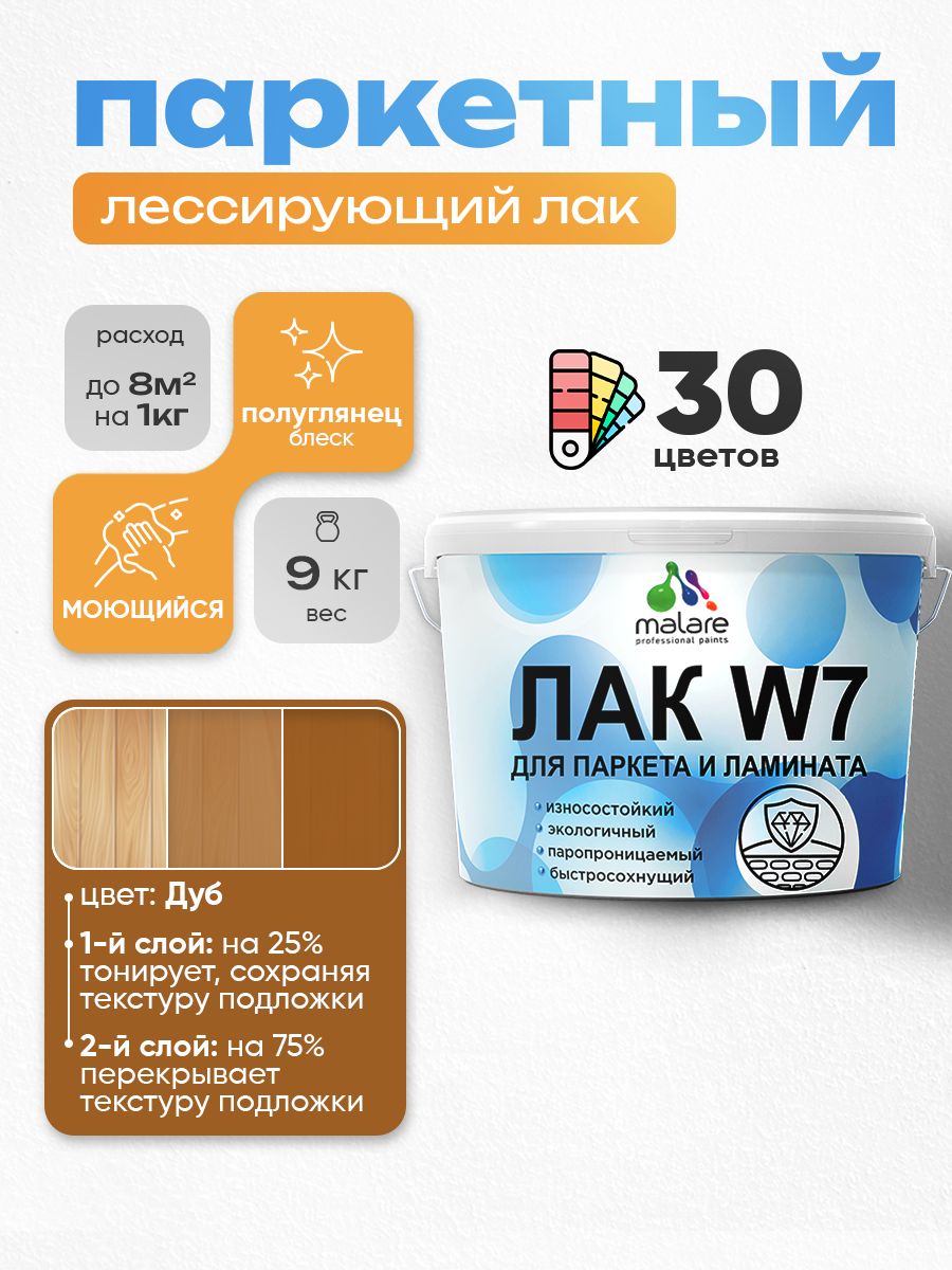 Акриловый водный колерованный лак для паркета и ламината Malare W7