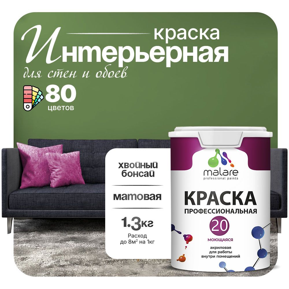 Акриловая краска для стен и обоев Malare ЕВРО 20