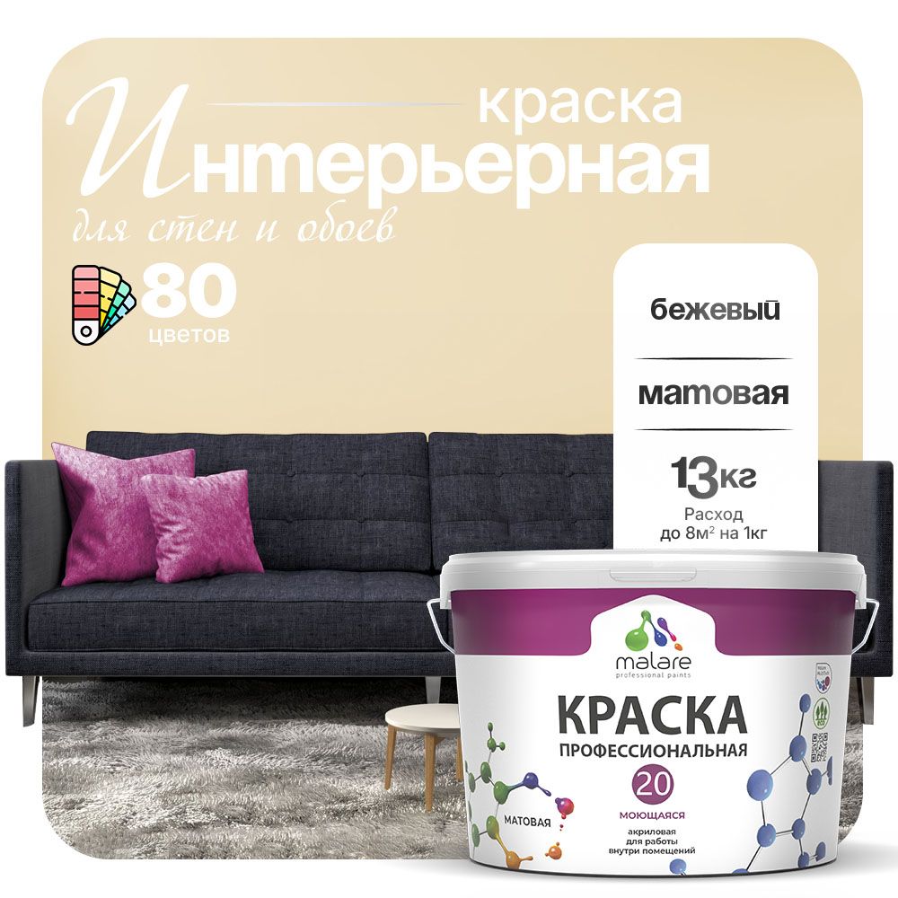 Акриловая краска для стен и обоев Malare ЕВРО 20