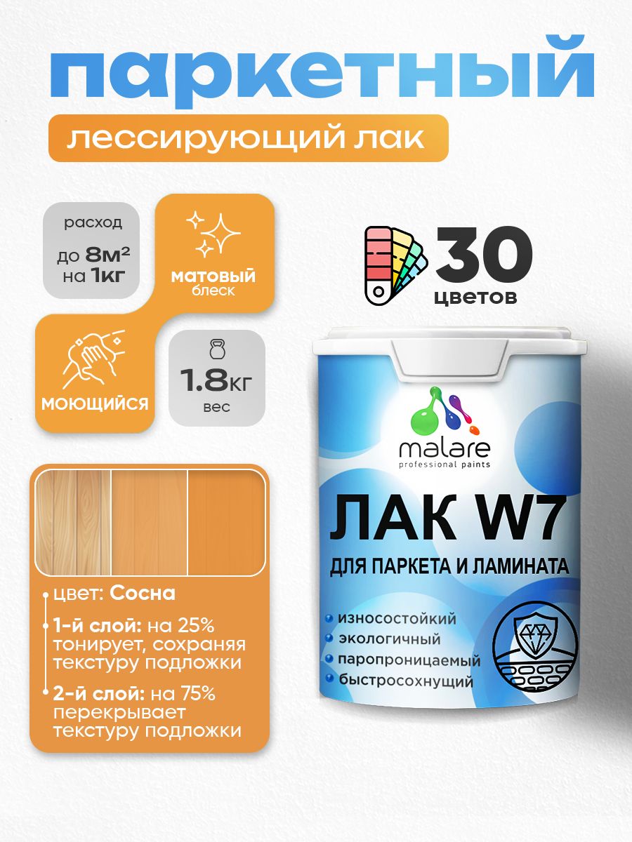 Акриловый водный колерованный лак для паркета и ламината Malare W7