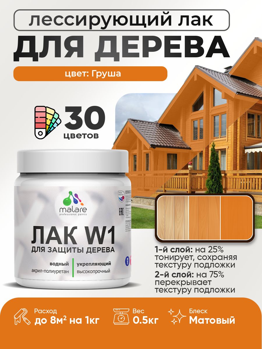 Акриловый водный колерованный лак для деревянных поверхностей Malare W1