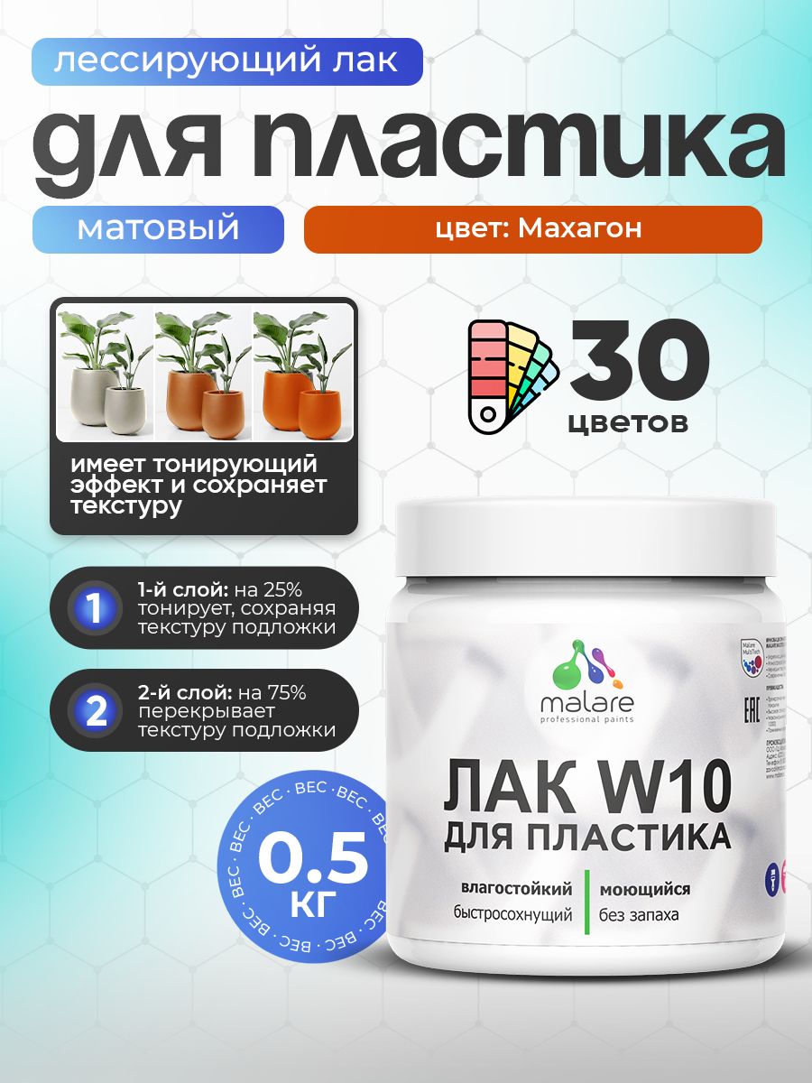 Акриловый водный колерованный лак для пластиковых поверхностей Malare W10