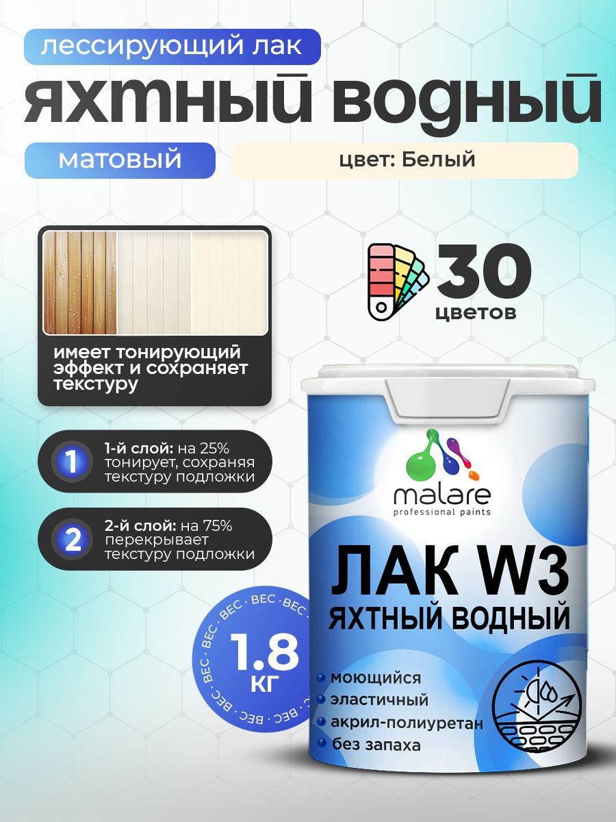 Акриловый водный колерованный яхтный лак Malare W3