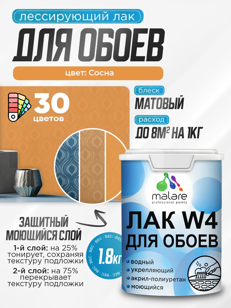 Акриловый водный колерованный лак для обоев Malare W4