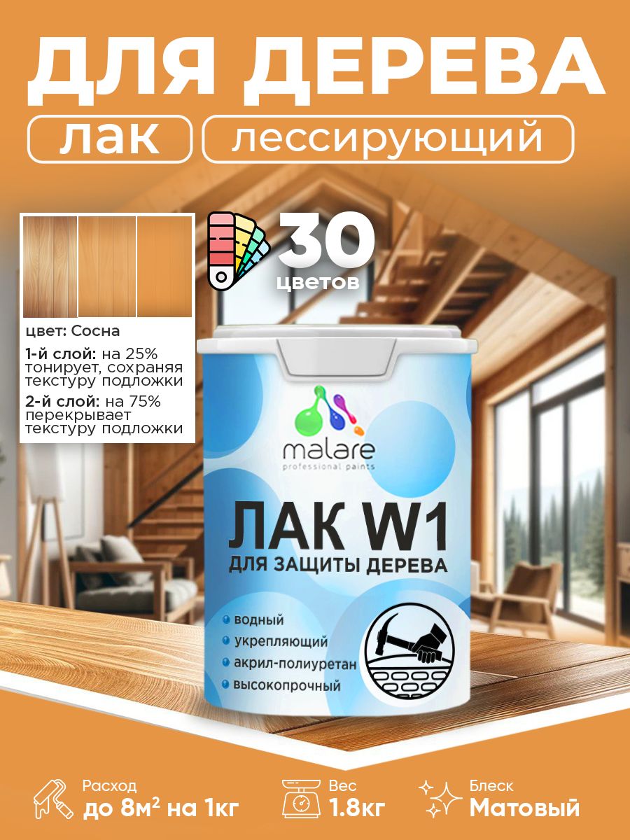 Акриловый водный колерованный лак для деревянных поверхностей Malare W1
