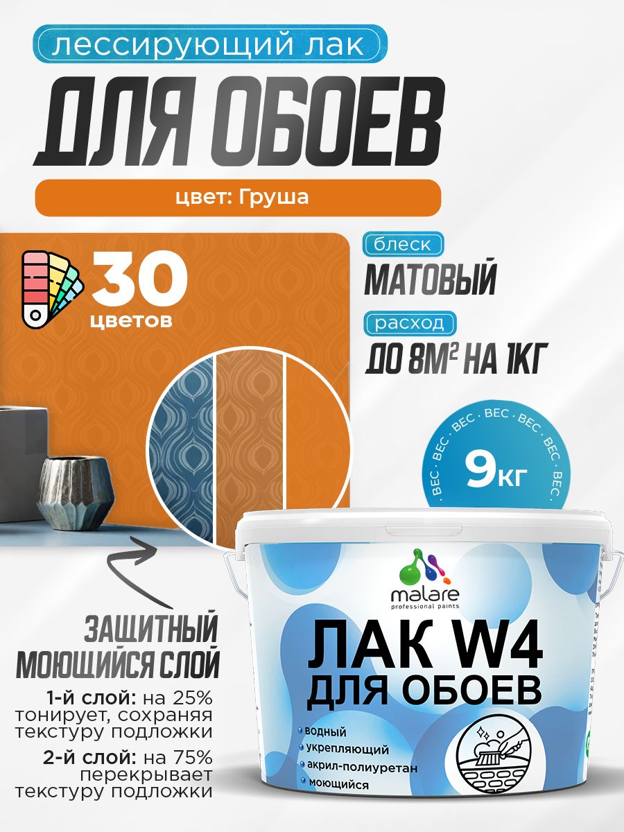 Акриловый водный колерованный лак для обоев Malare W4