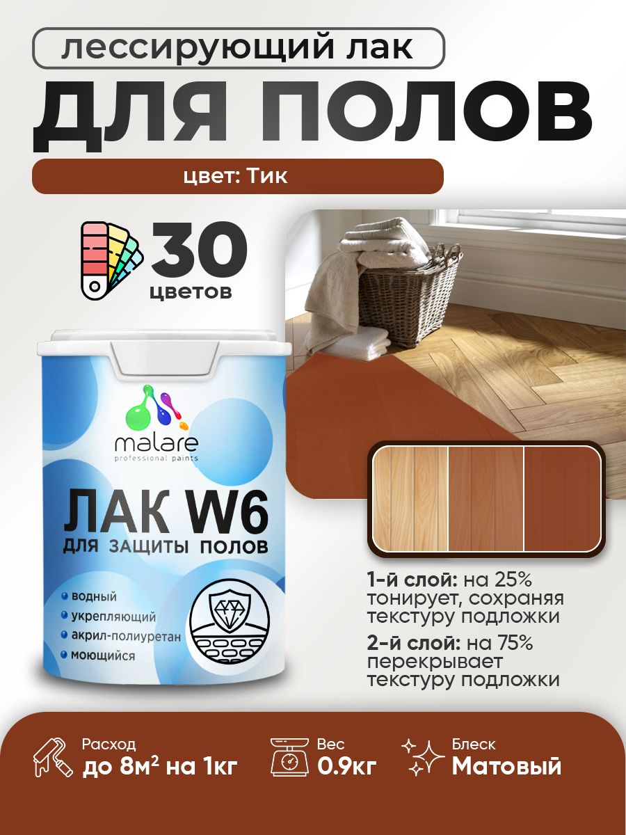 Акриловый водный колерованный лак для пола Malare W6