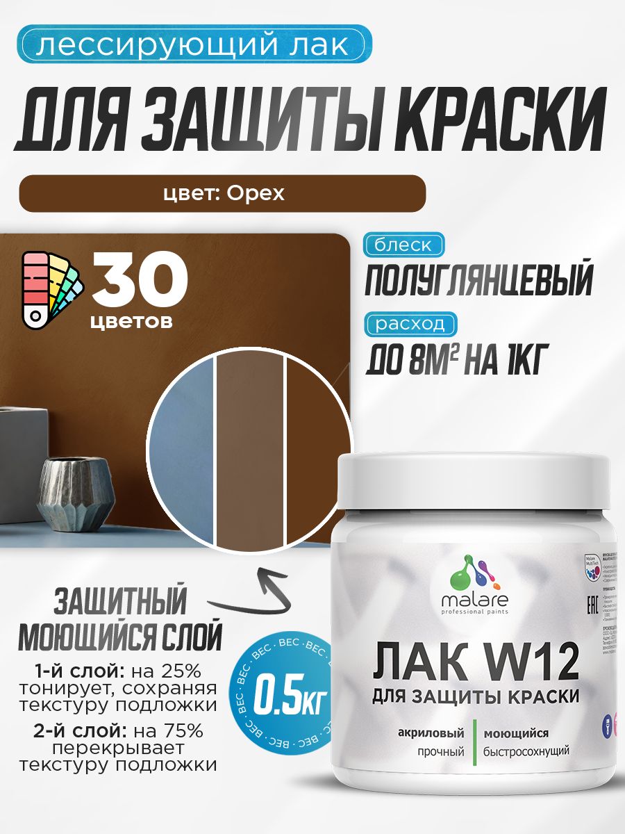 Акриловый водный колерованный лак для защиты краски Malare W12