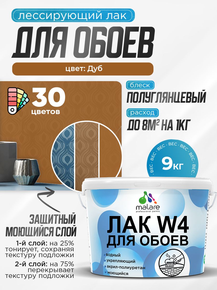 Акриловый водный колерованный лак для обоев Malare W4