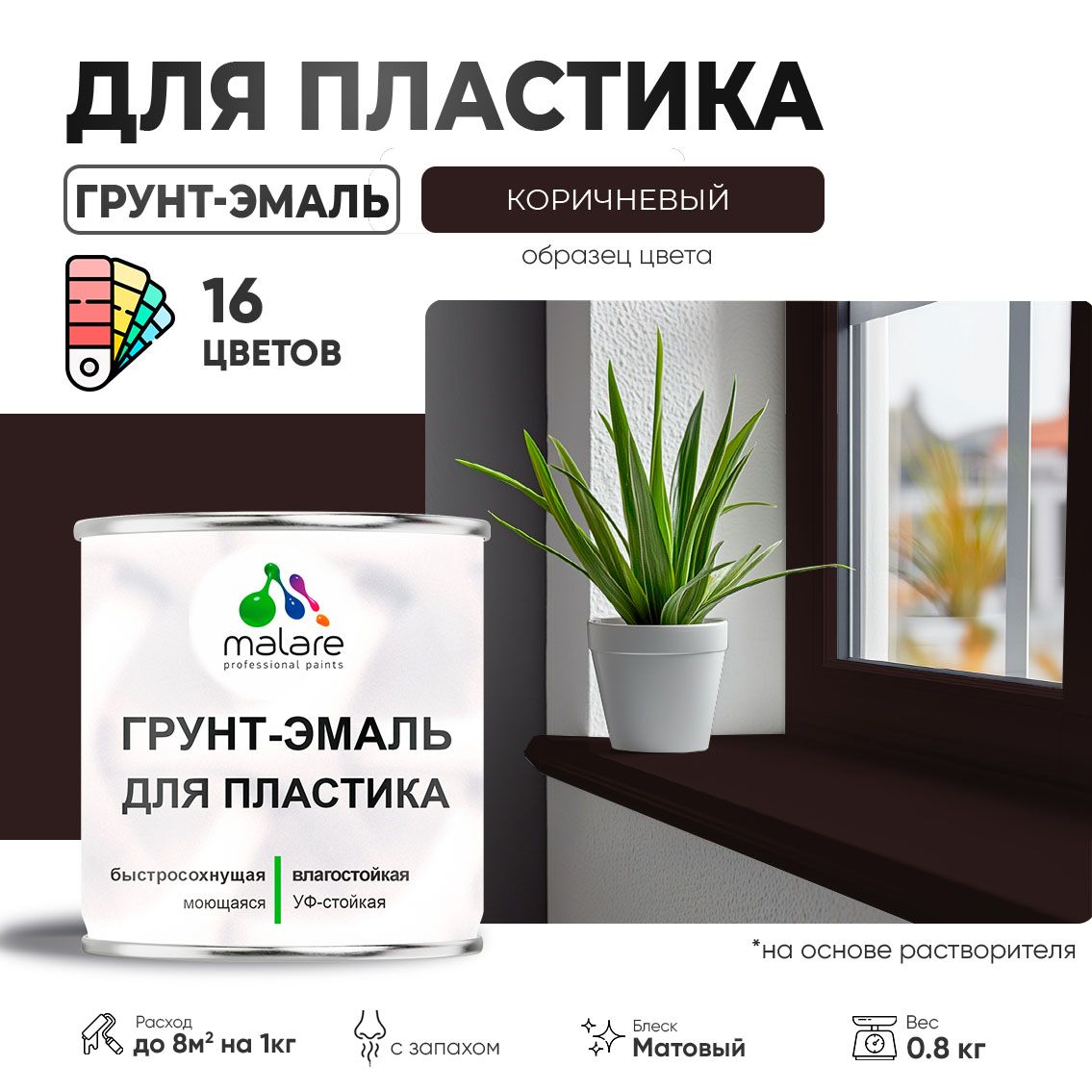 Акрилсополимерная грунт-эмаль 3 в 1 для пластиковых поверхностей Malare