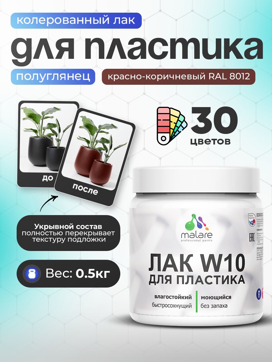 Акриловый водный колерованный лак для пластиковых поверхностей Malare W10