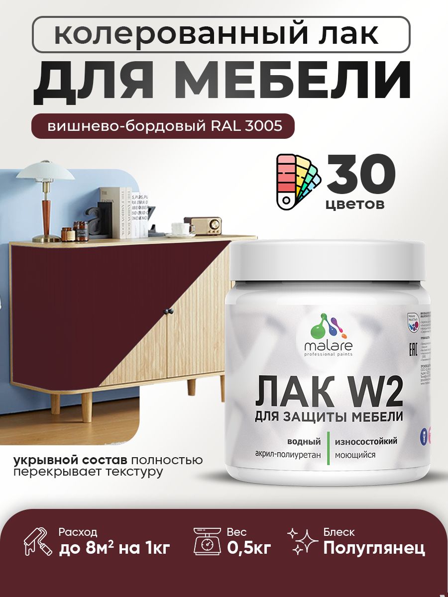 Акриловый водный колерованный лак для мебели и кухонных фасадов Malare W2
