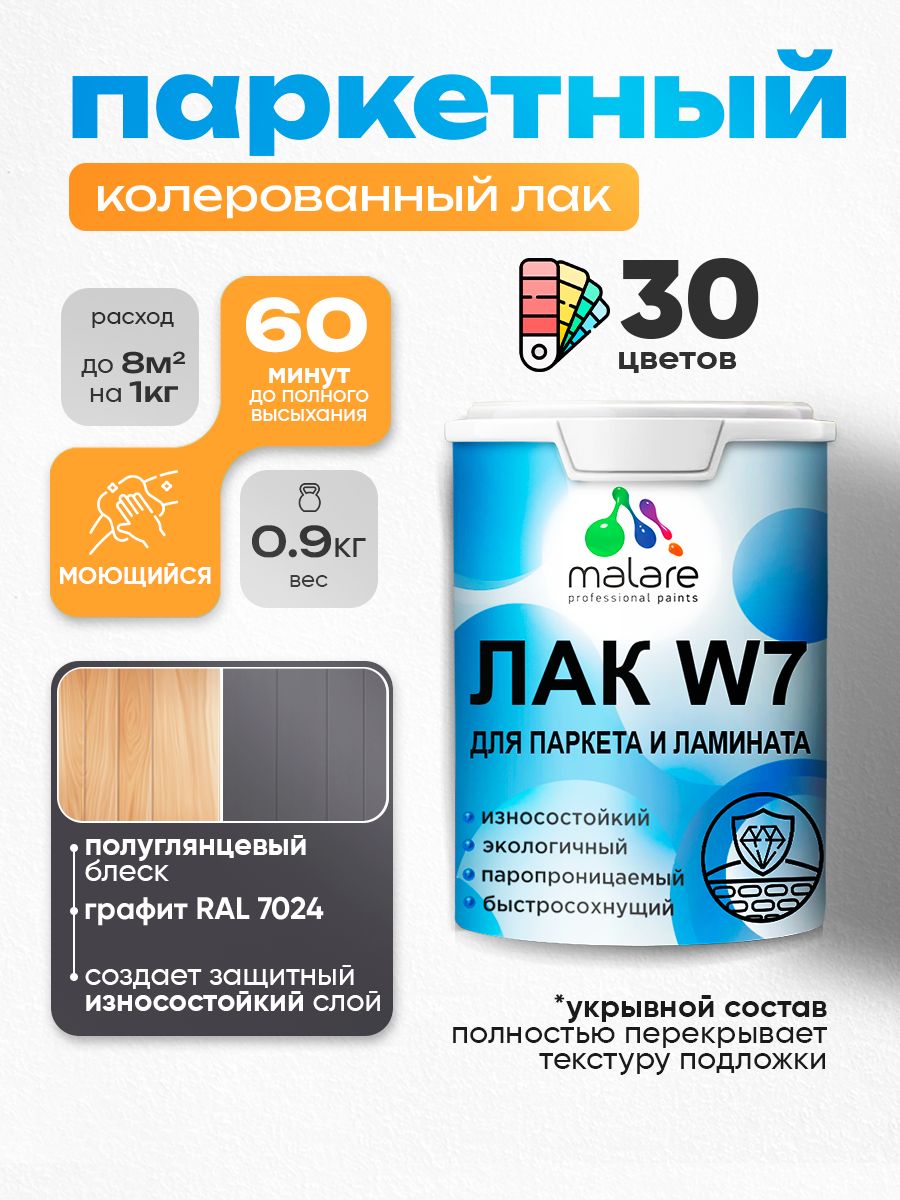 Акриловый водный колерованный лак для паркета и ламината Malare W7