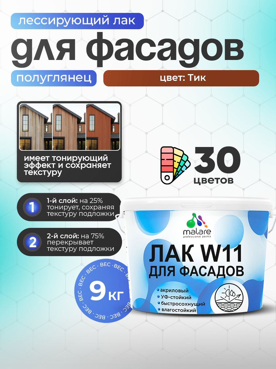 Акриловый водный колерованный фасадный лак Malare W11