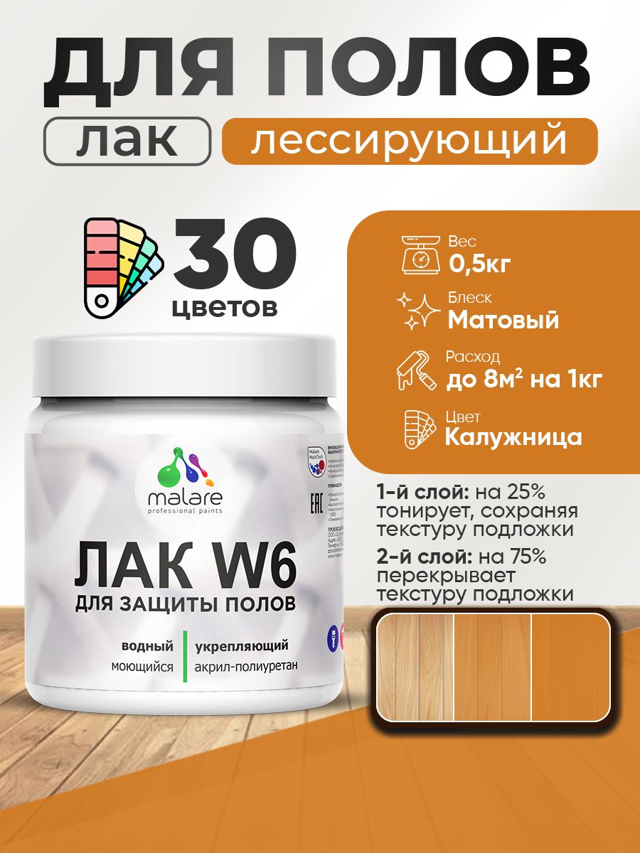 Акриловый водный колерованный лак для пола Malare W6