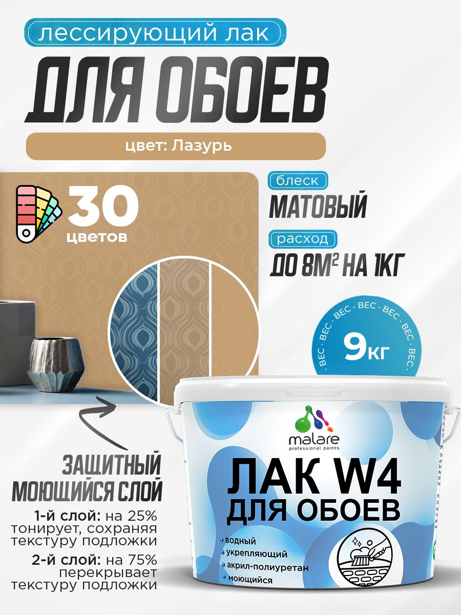 Акриловый водный колерованный лак для обоев Malare W4