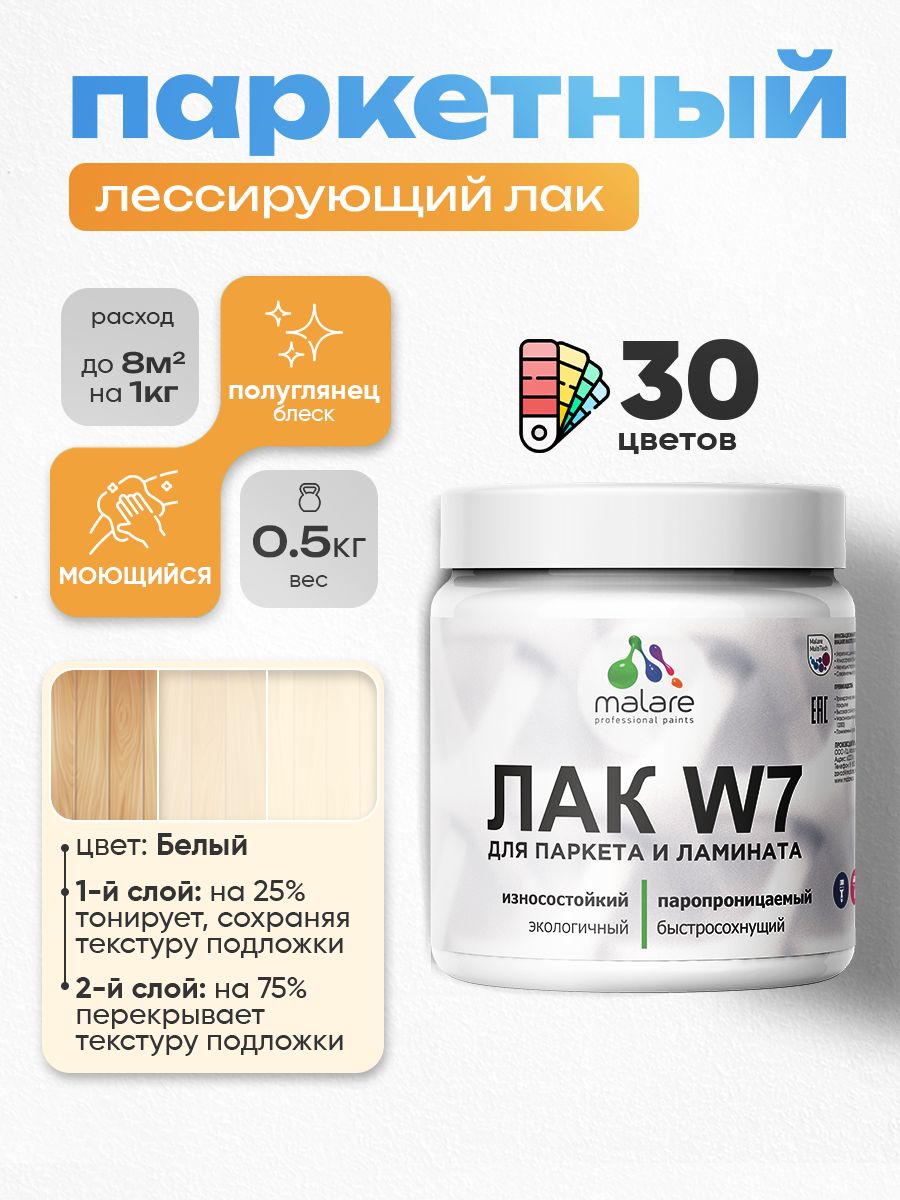 Акриловый водный колерованный лак для паркета и ламината Malare W7