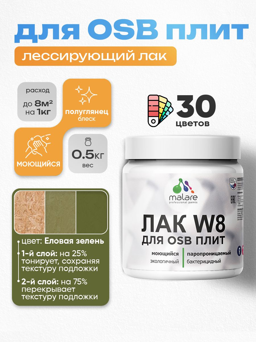 Акриловый водный колерованный лак для ОСБ плит Malare W8