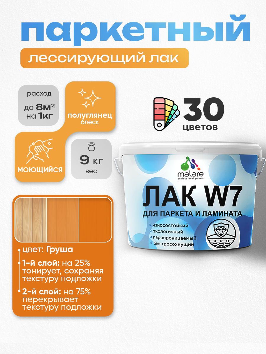 Акриловый водный колерованный лак для паркета и ламината Malare W7