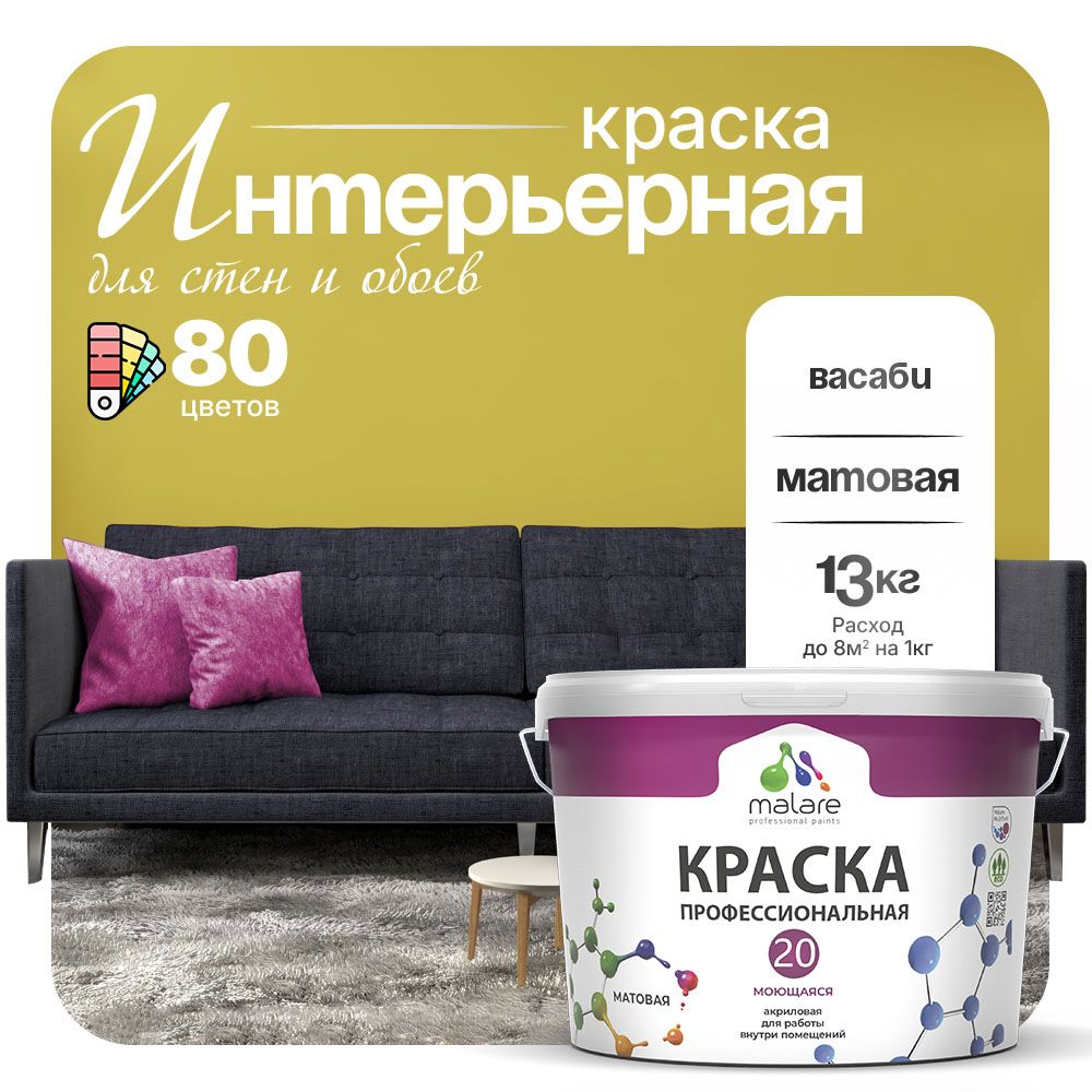 Акриловая краска для стен и обоев Malare ЕВРО 20