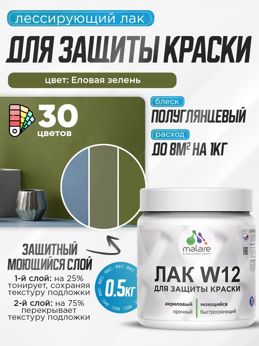 Акриловый водный колерованный лак для защиты краски Malare W12