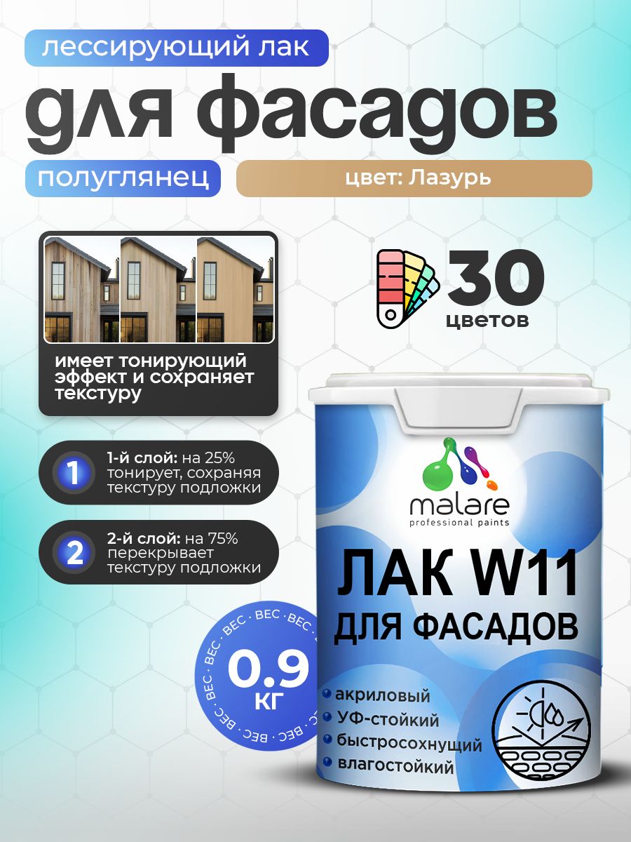 Акриловый водный колерованный фасадный лак Malare W11