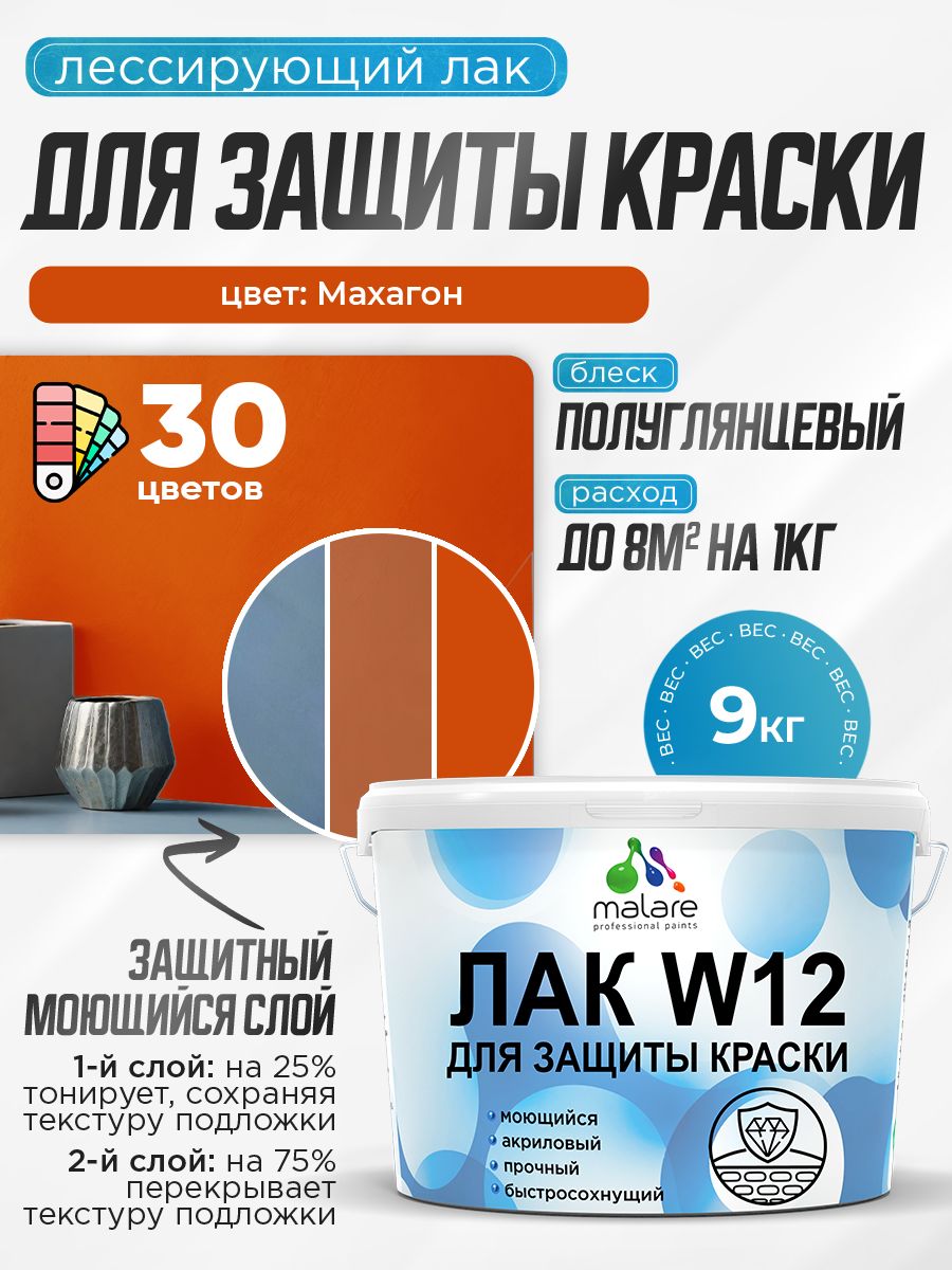 Акриловый водный колерованный лак для защиты краски Malare W12