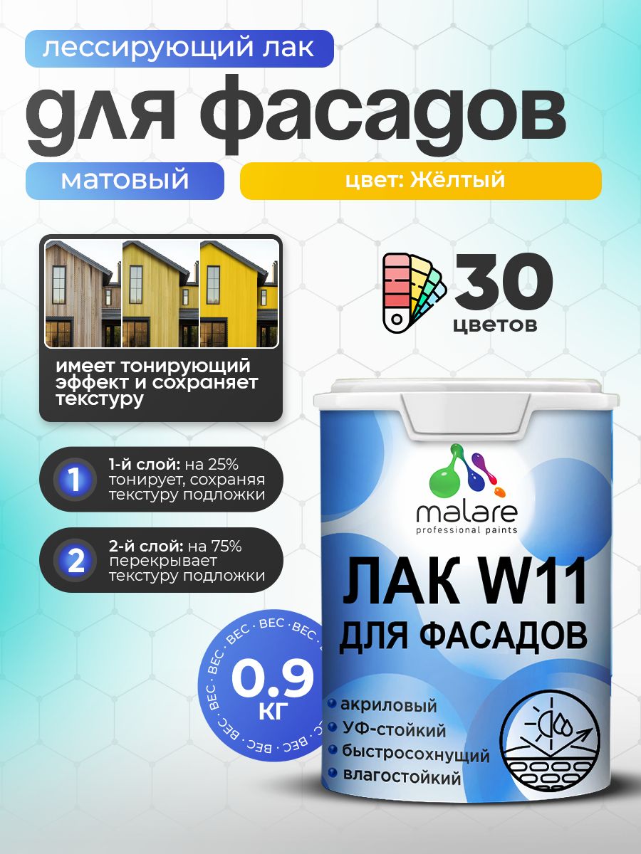 Акриловый водный колерованный фасадный лак Malare W11